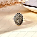 Raw pyrite ring for wealth and confidence – natural pyrite statement ring in German silver by World of Oorja