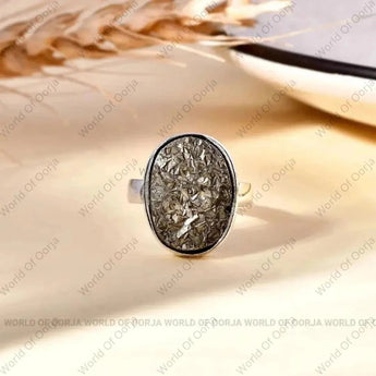 Raw pyrite ring for wealth and confidence – natural pyrite statement ring in German silver by World of Oorja
