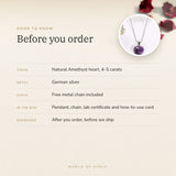 Amethyst Heart Pendant – good to know before you order: what is in the box, energised after order