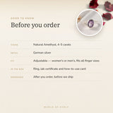 Amethyst Ring – good to know before you order: what is in the box, energised after order