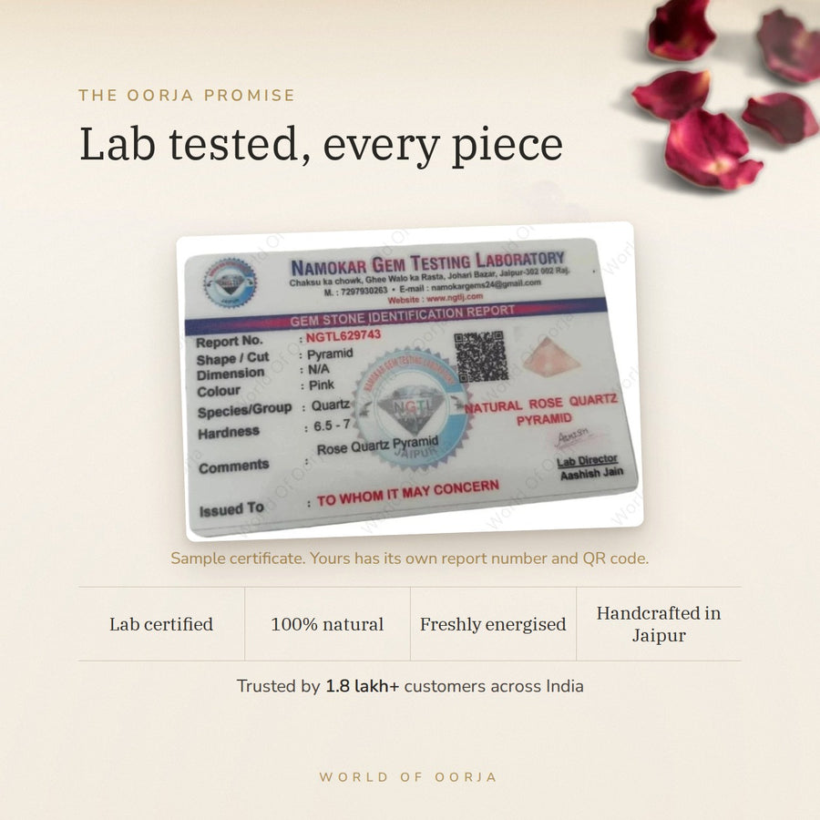 Rose Quartz Pyramid – Love & Harmony lab certificate – World of Oorja