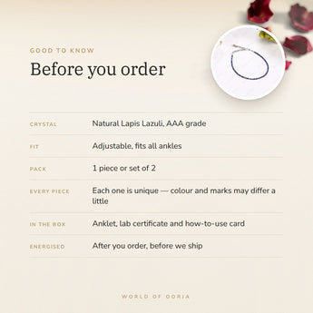 Lapis Lazuli Anklet – good to know before you order: what is in the box, energised after order