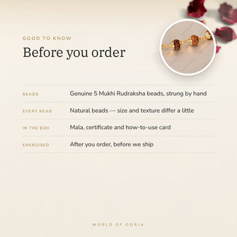 5 Mukhi Rudraksha Mala – good to know before you order: what is in the box, energised after order