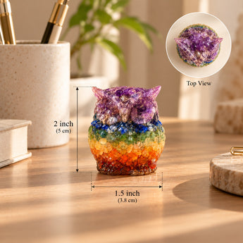 7 Chakra Owl size – 2 inch tall, 1.5 inch wide, with top view