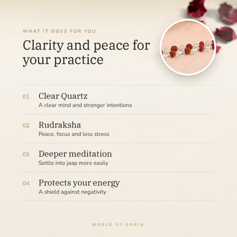 Clear Quartz & Rudraksha Mala benefits – World of Oorja