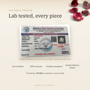 Clear Quartz Pyramid certificate – The Oorja promise