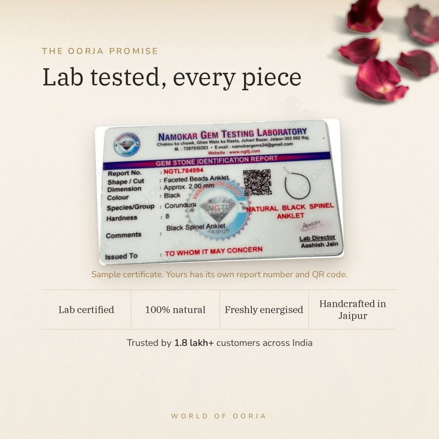 Black Spinel Anklet – Protection & Vitality lab certificate – World of Oorja