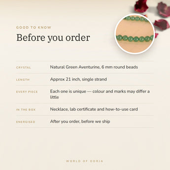 Green Aventurine Necklace – good to know before you order: what is in the box, energised after order