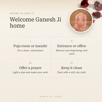 Rose Quartz Ganesh Ji Murti (186 g) – welcome ganesh ji home, how to use and where to keep it