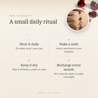 How to wear your Mulank 9 Mars Charm Bracelet – daily ritual, recharge on selenite or moonlight