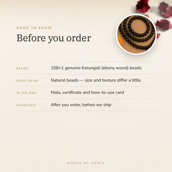 Karungali Mala – good to know before you order: what is in the box, energised after order