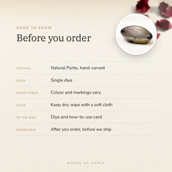 Pyrite Crystal Diya – good to know before you order
