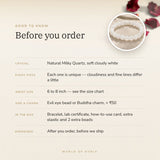 Milky Quartz Bracelet – before you order: size, charms, what is in the box, energised after order