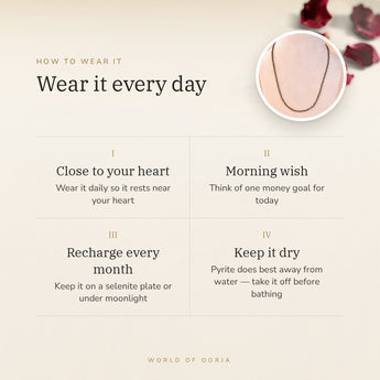 How to wear your Pyrite Necklace – daily wear, recharge on selenite or moonlight