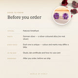 Amethyst Studs – good to know before you order: what is in the box, energised after order