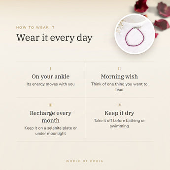 How to wear your Ruby Anklet – daily wear, recharge on selenite or moonlight