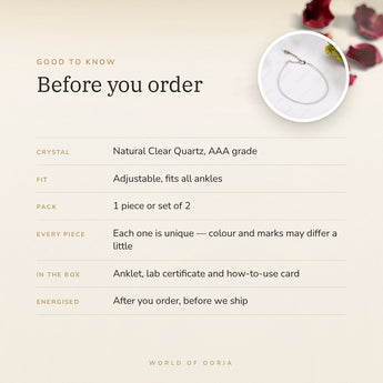 Clear Quartz Anklet – good to know before you order: what is in the box, energised after order