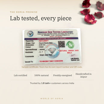 Green Jade Mala certificate – The Oorja promise