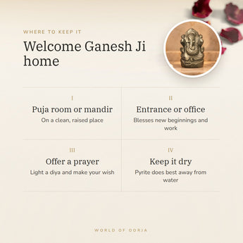 Pyrite Ganesh Ji Murti (196 g) – welcome ganesh ji home, how to use and where to keep it