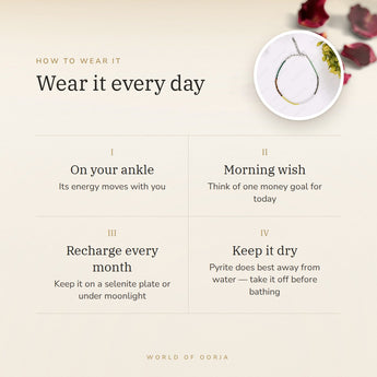 How to wear your Dhan Yog Anklet – daily wear, recharge on selenite or moonlight