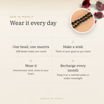 How to wear your Black Tourmaline Mala – daily wear, recharge on selenite or moonlight