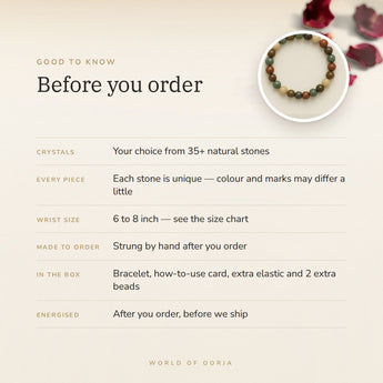 Custom Crystal Bracelet – before you order: your stones, size, what is in the box, energised after order