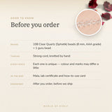 Clear Quartz (Sphatik) Mala – good to know before you order: what is in the box, energised after order