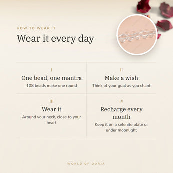 How to wear your Clear Quartz (Sphatik) Mala – daily wear, recharge on selenite or moonlight