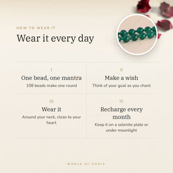 How to wear your Green Aventurine Mala – daily wear, recharge on selenite or moonlight