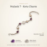 Mulank 7 bracelet crystals and fit – Amethyst, Milky Quartz, adjustable chain