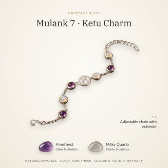 Mulank 7 bracelet crystals and fit – Amethyst, Milky Quartz, adjustable chain
