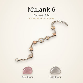 Mulank 6 Venus Charm Bracelet – Rose Quartz & Milky Quartz – Mulank 6 Venus charm bracelet on a plain background