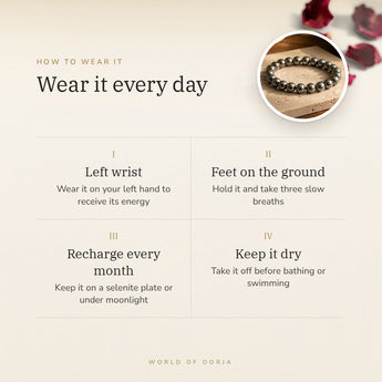 How to wear your Hematite Bracelet – left wrist, three slow breaths, recharge on selenite or moonlight