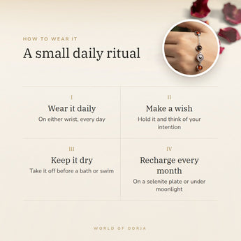How to wear your Mulank 1 Sun Charm Bracelet – daily ritual, recharge on selenite or moonlight