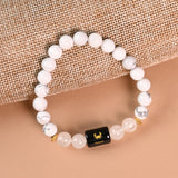 Cancer zodiac bracelet Howlite and Milky Quartz with engraved Cancer name bead