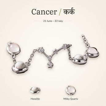 Cancer zodiac constellation bracelet for women with Howlite and Milky Quartz – silver