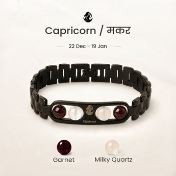 Capricorn zodiac bracelet with Garnet and Milky Quartz – Makar rashi crystal bracelet