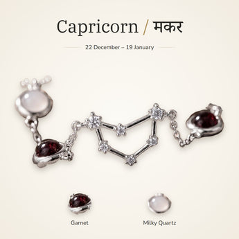 Capricorn zodiac constellation bracelet for women with Garnet and Milky Quartz – silver
