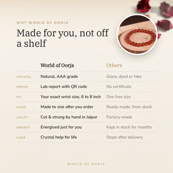 Why World of Oorja – Carnelian bracelet made to your wrist size, cut and strung by hand in Jaipur