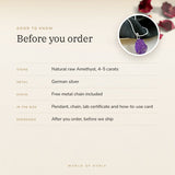 Raw Amethyst Pendant – good to know before you order: what is in the box, energised after order