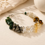 Dhan Yog chips bracelet with raw jade, pyrite, clear quartz, citrine and tiger eye nuggets and gold spacer beads – World of Oorja