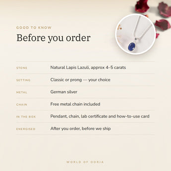 Lapis Lazuli Pendant – good to know before you order: what is in the box, energised after order