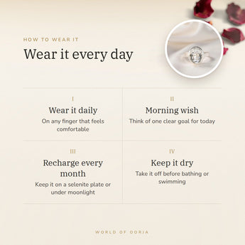 How to wear your Clear Quartz (Sphatik) Ring – daily wear, morning wish, recharge on selenite or moonlight