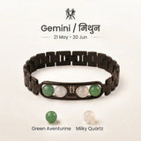 Gemini zodiac bracelet with Green Aventurine and Milky Quartz – Mithun rashi crystal bracelet