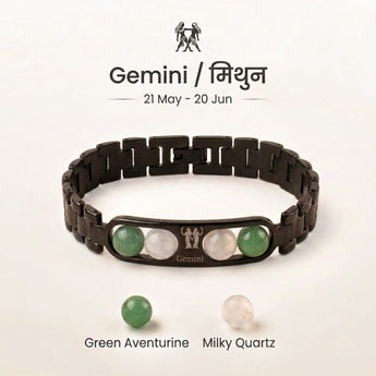 Gemini zodiac bracelet with Green Aventurine and Milky Quartz – Mithun rashi crystal bracelet
