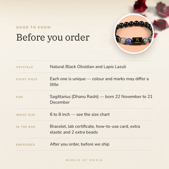 Sagittarius Zodiac Bracelet – before you order: size, what is in the box, energised after order