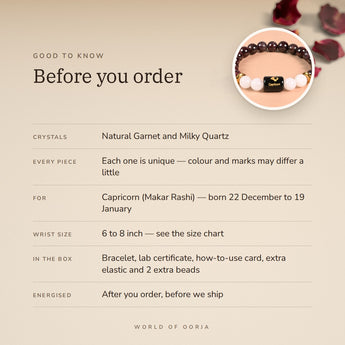 Capricorn Zodiac Bracelet – before you order: size, what is in the box, energised after order