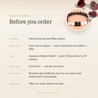 Capricorn Zodiac Bracelet – before you order: size, what is in the box, energised after order