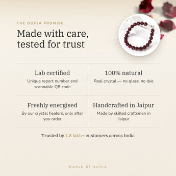 The Oorja promise – Ruby Silver Bracelet (Manik), lab certified and energised after you order