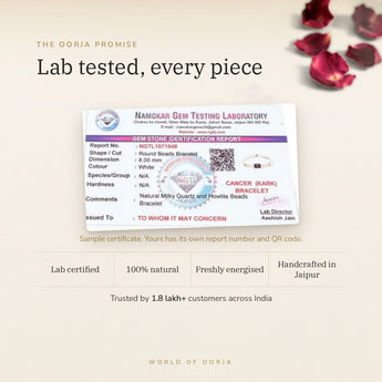 Cancer Zodiac Bracelet lab certificate with QR code – The Oorja promise